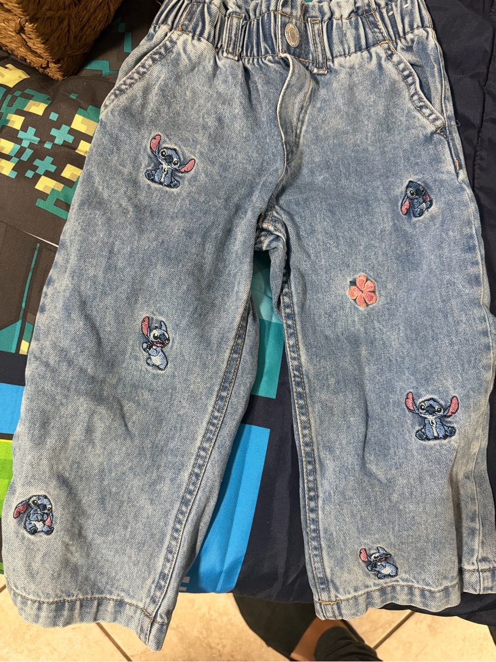 H&M Light Blue Relaxed Jeans with Embroidered Cartoon Motifs